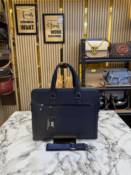 Buy Montblanc Embossed Premium Quality Leather Briefcase Textured Executive Style Laptop Bag Online in India - Style 1 - Bootery - Image 4