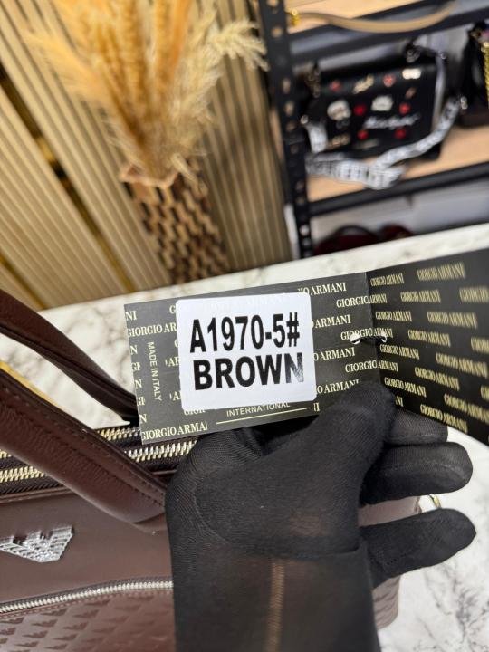 Boss Armani Brown Monogram Embossed Pattern Leather Laptop Bag - Best Price Online - Bootery - Image 3