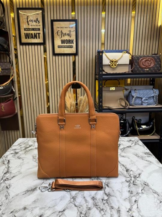 Hermes Cognac Leather Laptop Bag With Strap - Best Price Online - Bootery