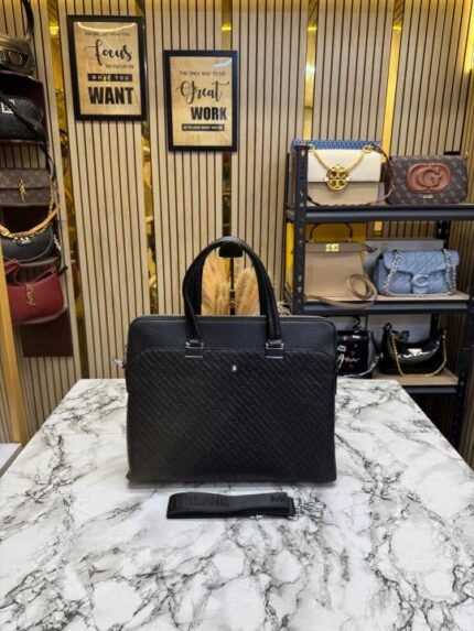 Buy Montblanc Monogram Embossed Leather Laptop Bag With Strap Online in India - Bootery