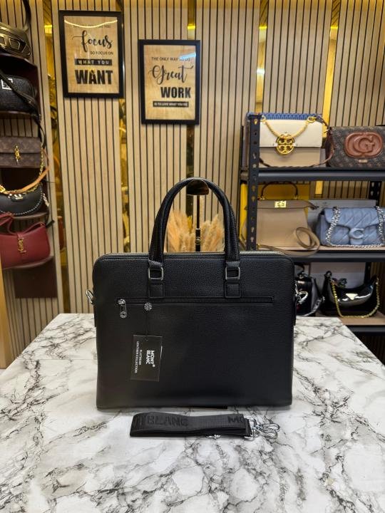 Buy Montblanc Monogram Embossed Leather Laptop Bag With Strap Online in India - Bootery - Image 4
