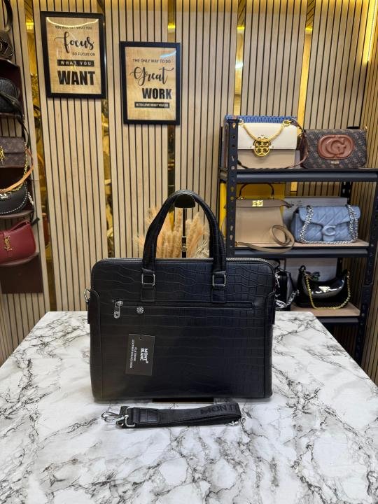 Buy Montblanc Premium Quality Croc Embossed Leather Laptop Bag With Strap Online in India - Bootery - Image 3