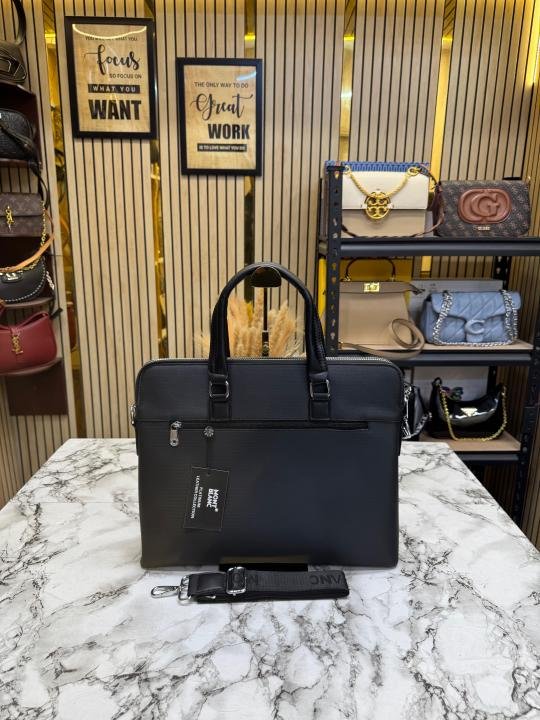 Buy Montblanc Premium Work Multi- Compartment Leather Laptop Bag With Strap Online in India - Bootery - Image 3