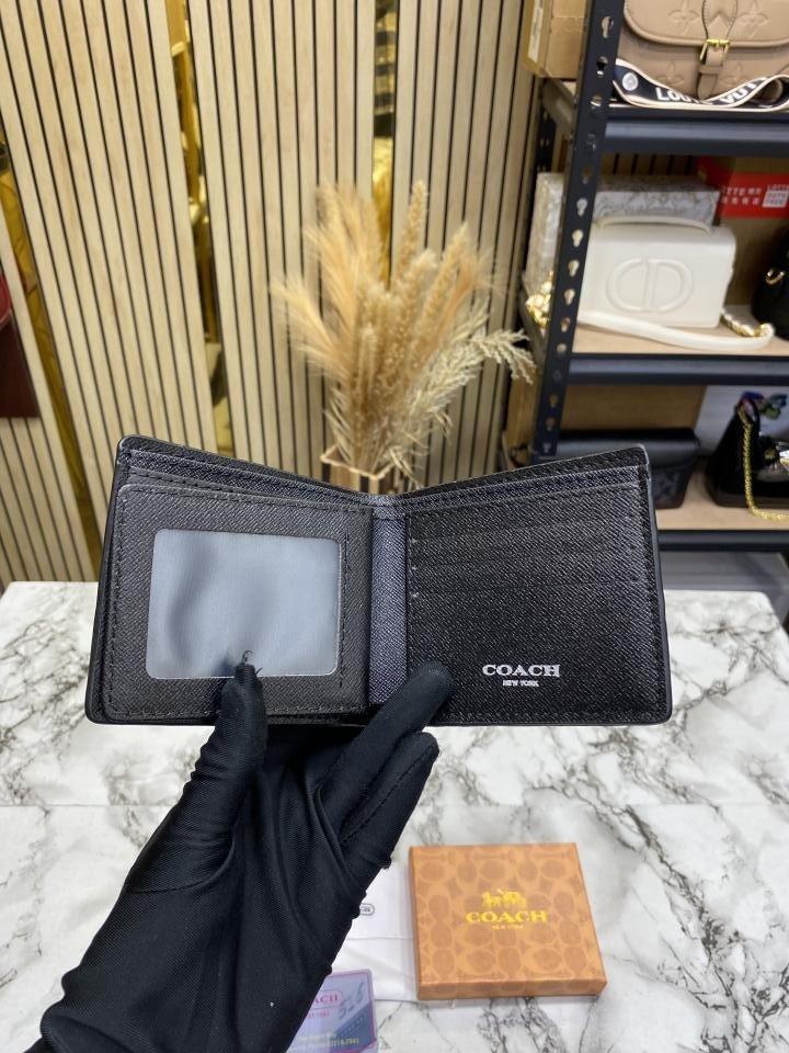 Coach Signature Stripe Leather Bi-fold Wallet With Box Including Card - Image 7