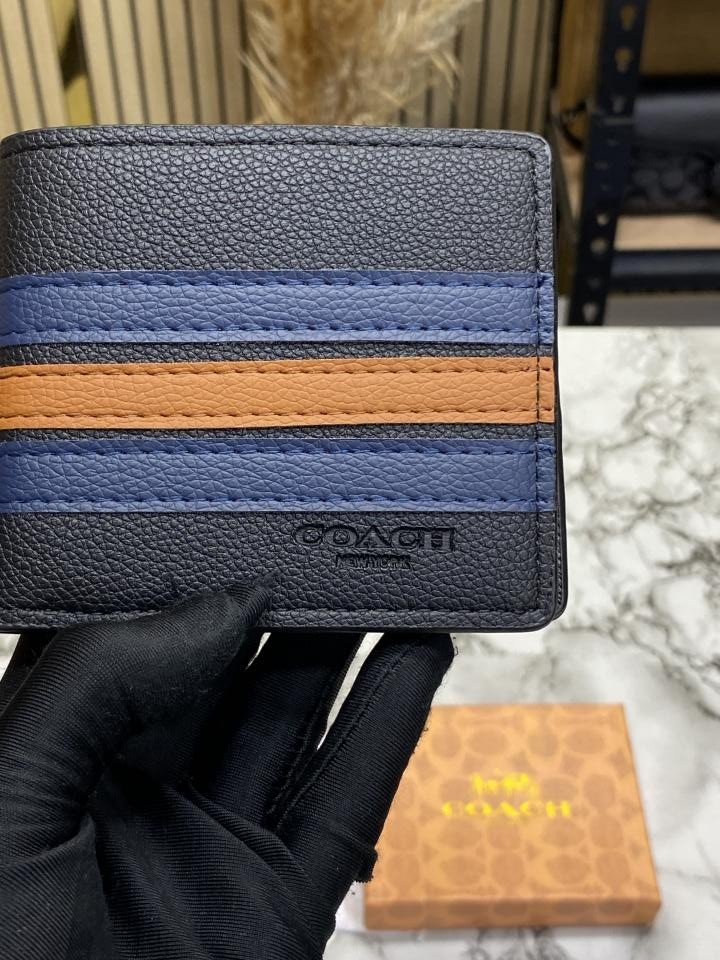 Coach Signature Stripe Leather Bi-fold Wallet With Box Including Card - Image 3