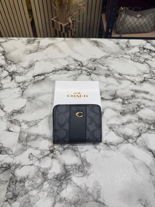 Coach Noir Stripe Mini Zipper Wallet With Box