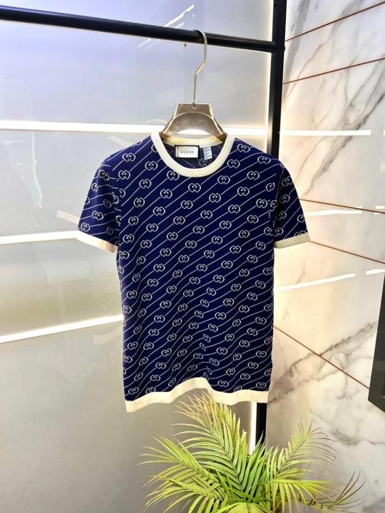 Buy Gucci Gucc Monogram Imported Navy knitted Super Premium Round Neck T-shirt F3511-NY Online in India - Bootery - Image 4