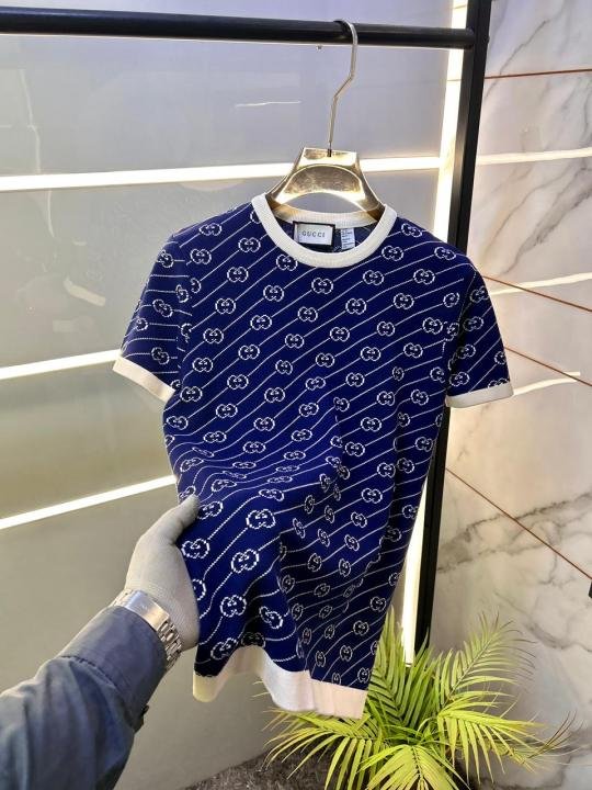 Buy Gucci Gucc Monogram Imported Navy knitted Super Premium Round Neck T-shirt F3511-NY Online in India - Bootery - Image 3