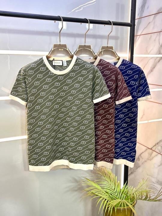 Buy Gucci Gucc Monogram Imported Navy knitted Super Premium Round Neck T-shirt F3511-NY Online in India - Bootery - Image 2