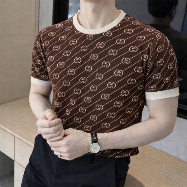 Gucci Gucc Monogram Imported Brown knitted Super Premium Round Neck T-shirt F3511-BR Price in India - Buy at Bootery