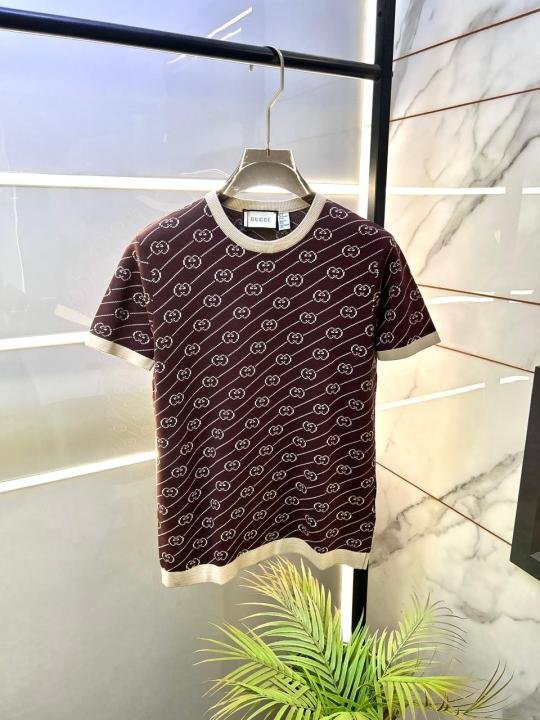 Gucci Gucc Monogram Imported Brown knitted Super Premium Round Neck T-shirt F3511-BR Price in India - Buy at Bootery - Image 4