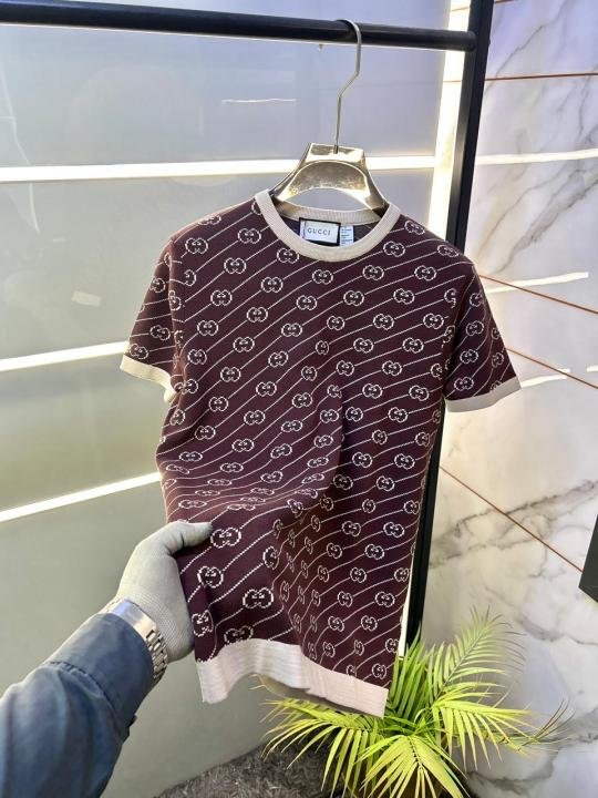 Gucci Gucc Monogram Imported Brown knitted Super Premium Round Neck T-shirt F3511-BR Price in India - Buy at Bootery - Image 3