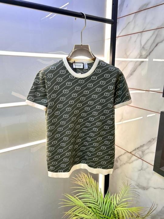 Gucci Gucc Monogram Imported Green knitted Super Premium Round Neck T-shirt F3511-GR - Best Price Online - Bootery - Image 4