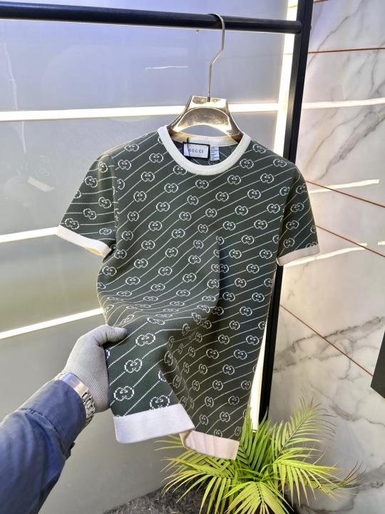 Gucci Gucc Monogram Imported Green knitted Super Premium Round Neck T-shirt F3511-GR - Best Price Online - Bootery - Image 3