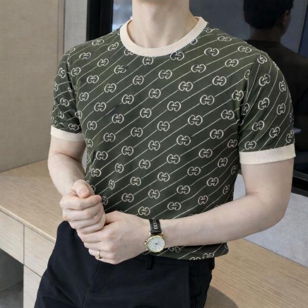 Gucci Gucc Monogram Imported Green knitted Super Premium Round Neck T-shirt F3511-GR - Best Price Online - Bootery