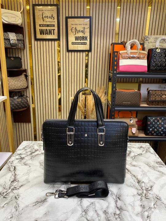 Buy Montblanc Mont Blanc Embossed Leather Business Briefcase With Strap Black - 1064-1 Online in India - Bootery