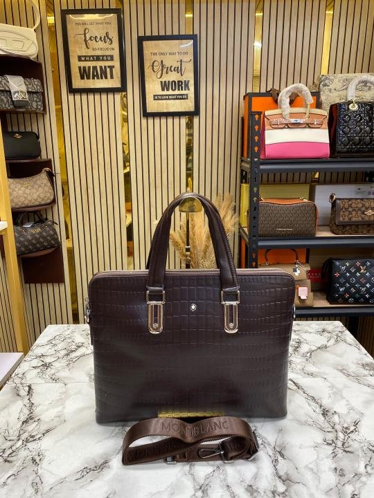 Montblanc Mont Blanc Embossed Leather Business Briefcase With Strap Coffee - 1064-1 Price in India - Buy at Bootery