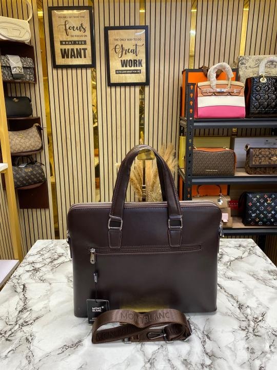 Montblanc Mont Blanc Embossed Leather Business Briefcase With Strap Coffee - 1064-1 Price in India - Buy at Bootery - Image 2