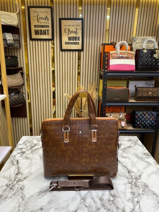 Montblanc Mont Blanc Embossed Leather Business Briefcase With Strap Brown - 1064-1 - Best Price Online - Bootery