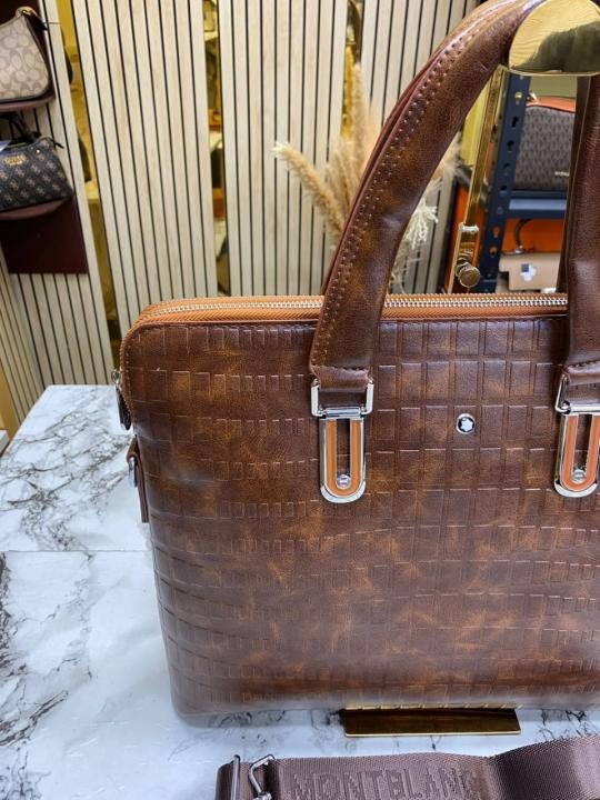 Montblanc Mont Blanc Embossed Leather Business Briefcase With Strap Brown - 1064-1 - Best Price Online - Bootery - Image 8