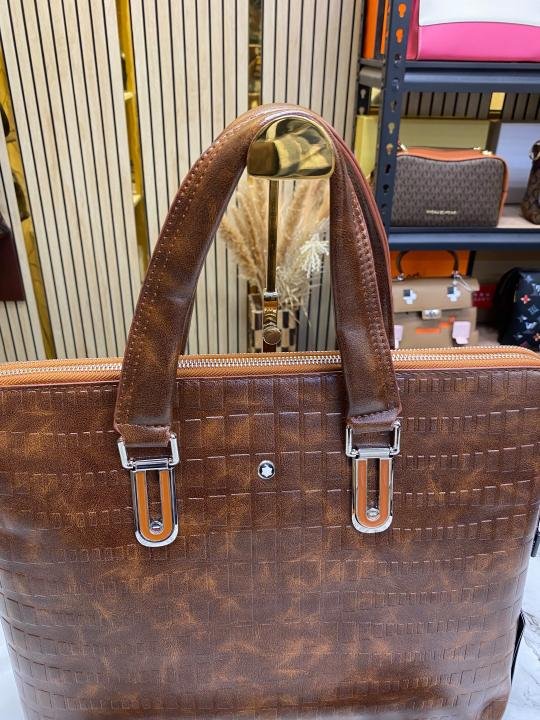 Montblanc Mont Blanc Embossed Leather Business Briefcase With Strap Brown - 1064-1 - Best Price Online - Bootery - Image 7