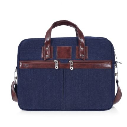 heritage denim & leather office messenger bag (indigo blue) - Bootery - Men's Shoes, Watches, Clothing & Accessories