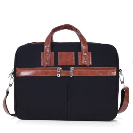 heritage denim & leather office messenger bag (black) - Bootery - Men's Shoes, Watches, Clothing & Accessories