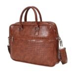 premium brown textured leather laptop bag – 15 inch executive briefcase - Bootery - Men's Shoes, Watches, Clothing & Accessories