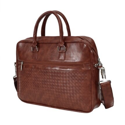premium tan brown textured leather laptop bag – 15 inch executive briefcase - Bootery - Men's Shoes, Watches, Clothing & Accessories