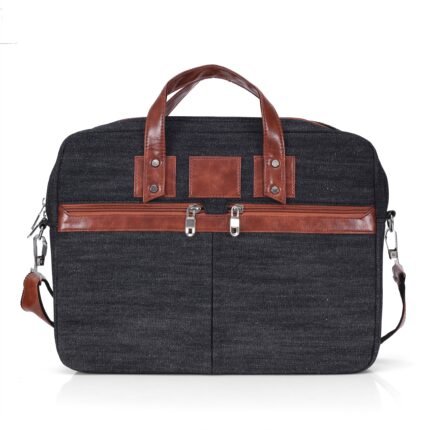heritage denim & leather office messenger bag (grey) - Bootery - Men's Shoes, Watches, Clothing & Accessories