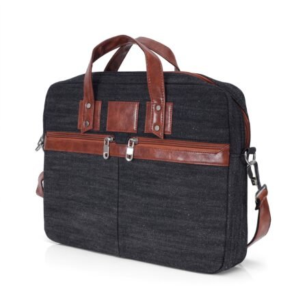 heritage denim & leather office messenger bag (grey) - Bootery - Men's Shoes, Watches, Clothing & Accessories
